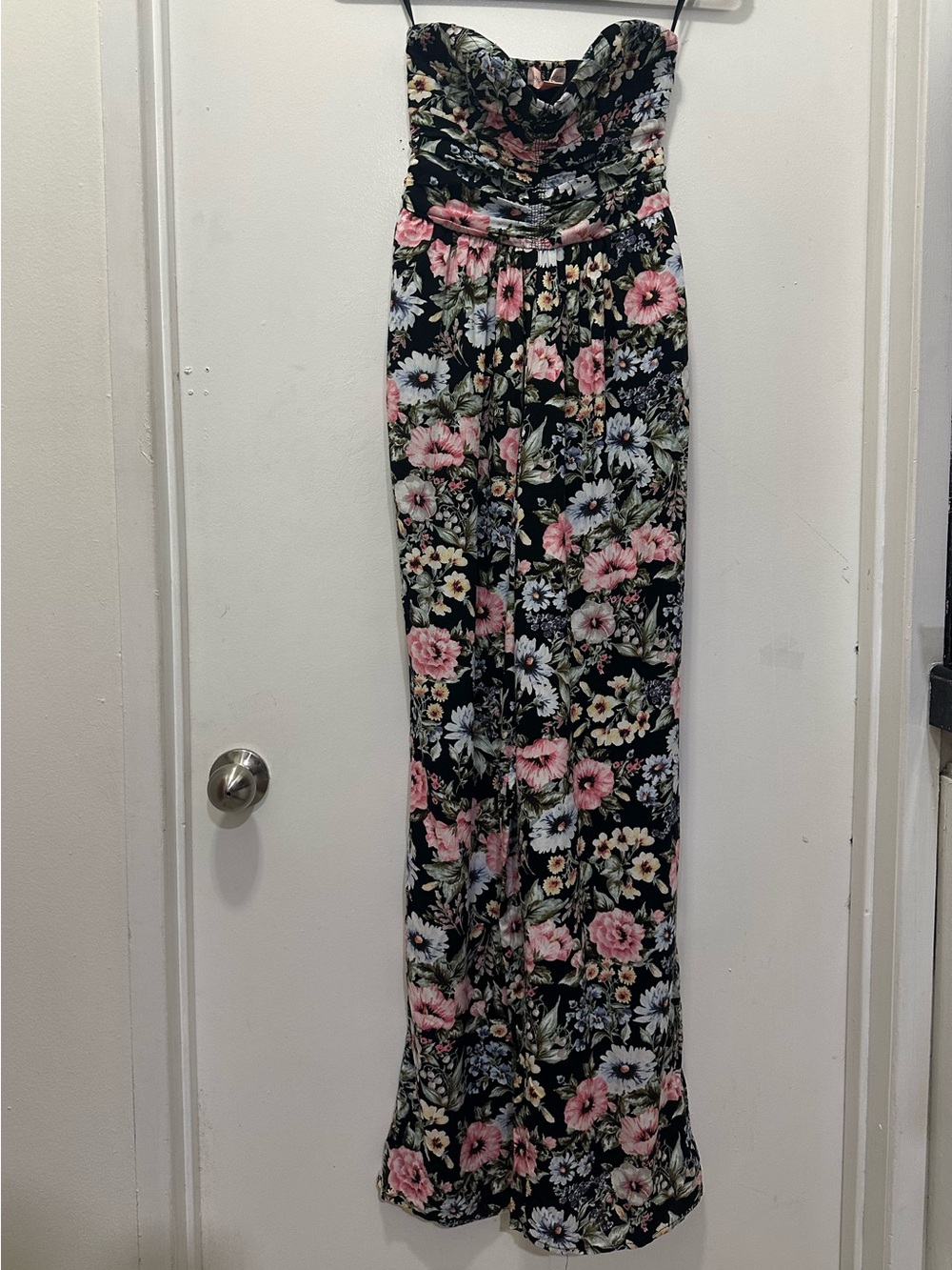 NEW! Band of Gypsies Black Floral Strapless  Smocked Jumpsuit  Sz XS